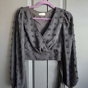 Altar'd State Black Pom Pom Long Sleeve Crop Top Sz‎ Small